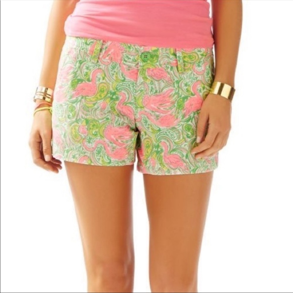 Lilly Pulitzer Pink Flamingos Hot Wings Callahan Shorts Resort White Green Pink